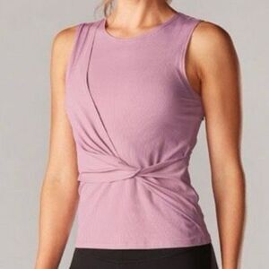 NWT Tavi Synergy Twist Tank Top Athletic Shirt Ribbed Stretch Wisteria Pink S